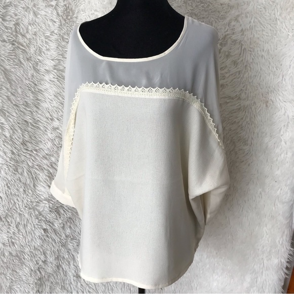 HARVE Benard cream blouse shirt with lace. Size XL. - Picture 2 of 7